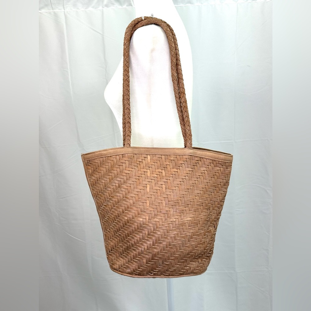 Woven Tote Shoulder Bag in Natural Tan - Picture 3 of 11